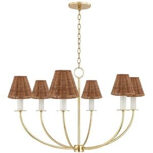 Set of 6 - Clip-On Chandelier Lamp Shades - 
Natural Rattan